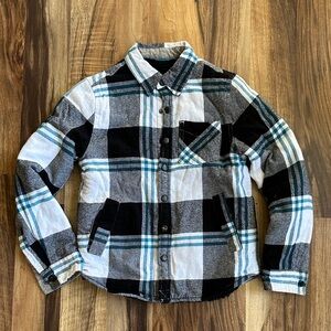 Plaid Button-Up Shirt Jacket in Black and White